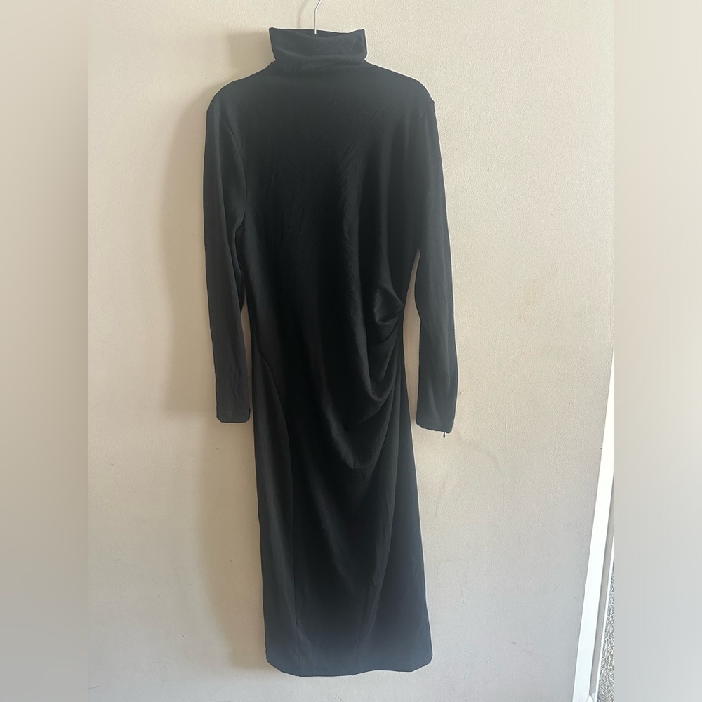 Banana Republic Black Long-Sleeve Turtleneck Midi Wool Dress Size XL